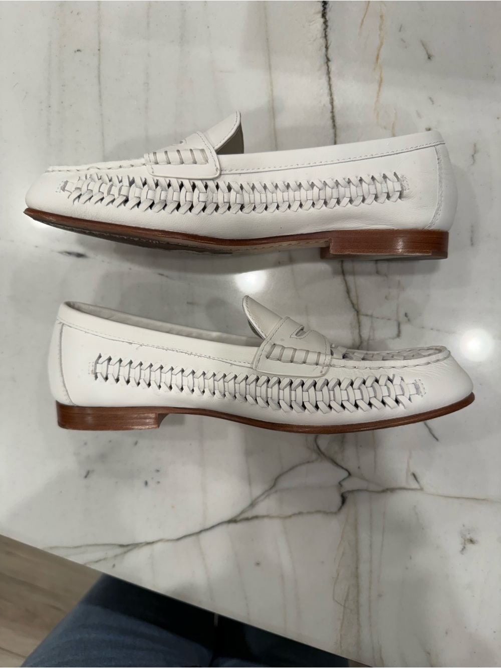 Veronica Beard White Woven Leather Penny Loafers - Picture 4 of 9